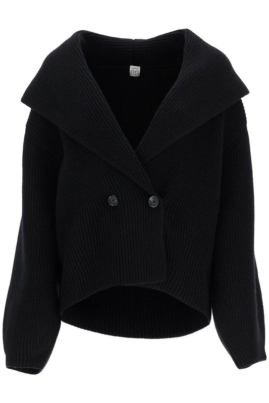 Toteme black wool ribbed cardigan with shawl collar - VivaceVenus