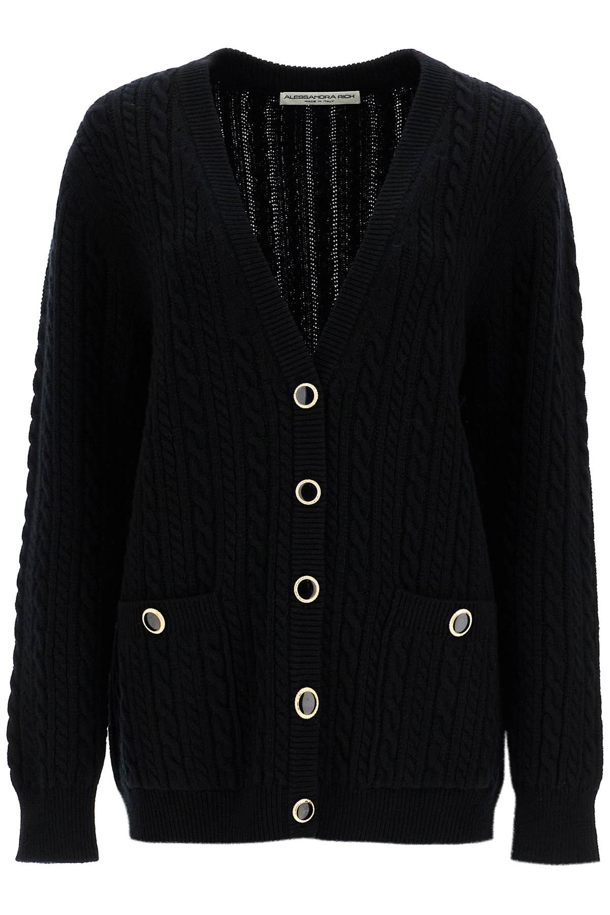 Alessandra Rich Oversized Wool Cardigan   Black