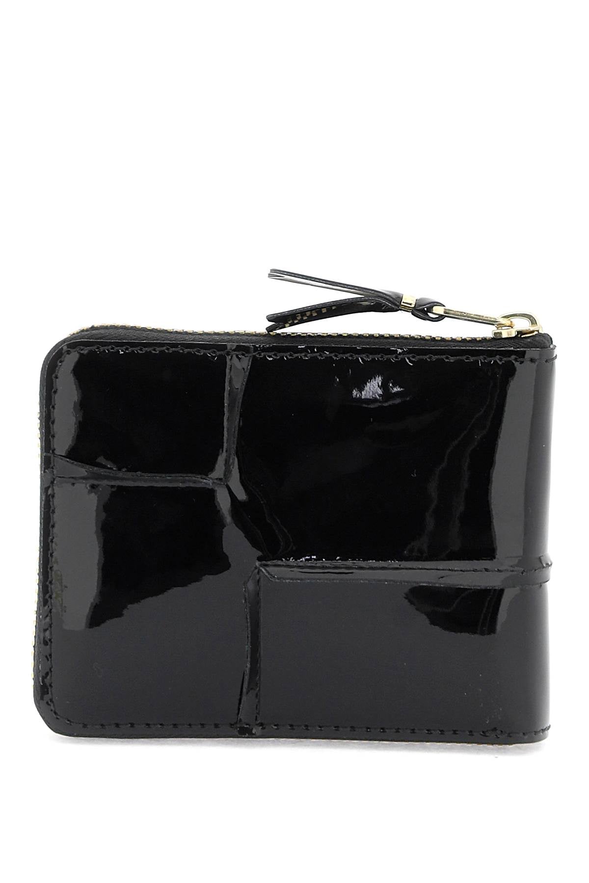 Comme Des Garcons Wallet Zip Around Patent Leather Wallet With Zipper   Black