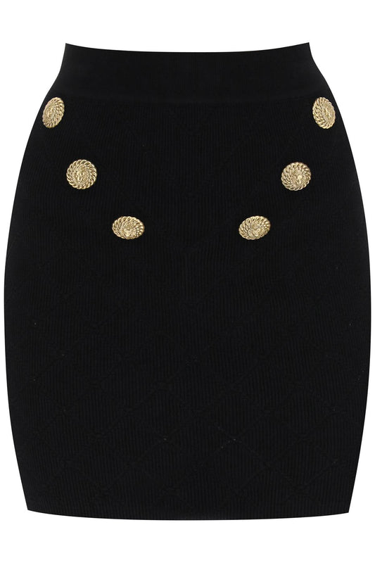 Balmain Knitted Mini Skirt With Embossed Buttons   Black