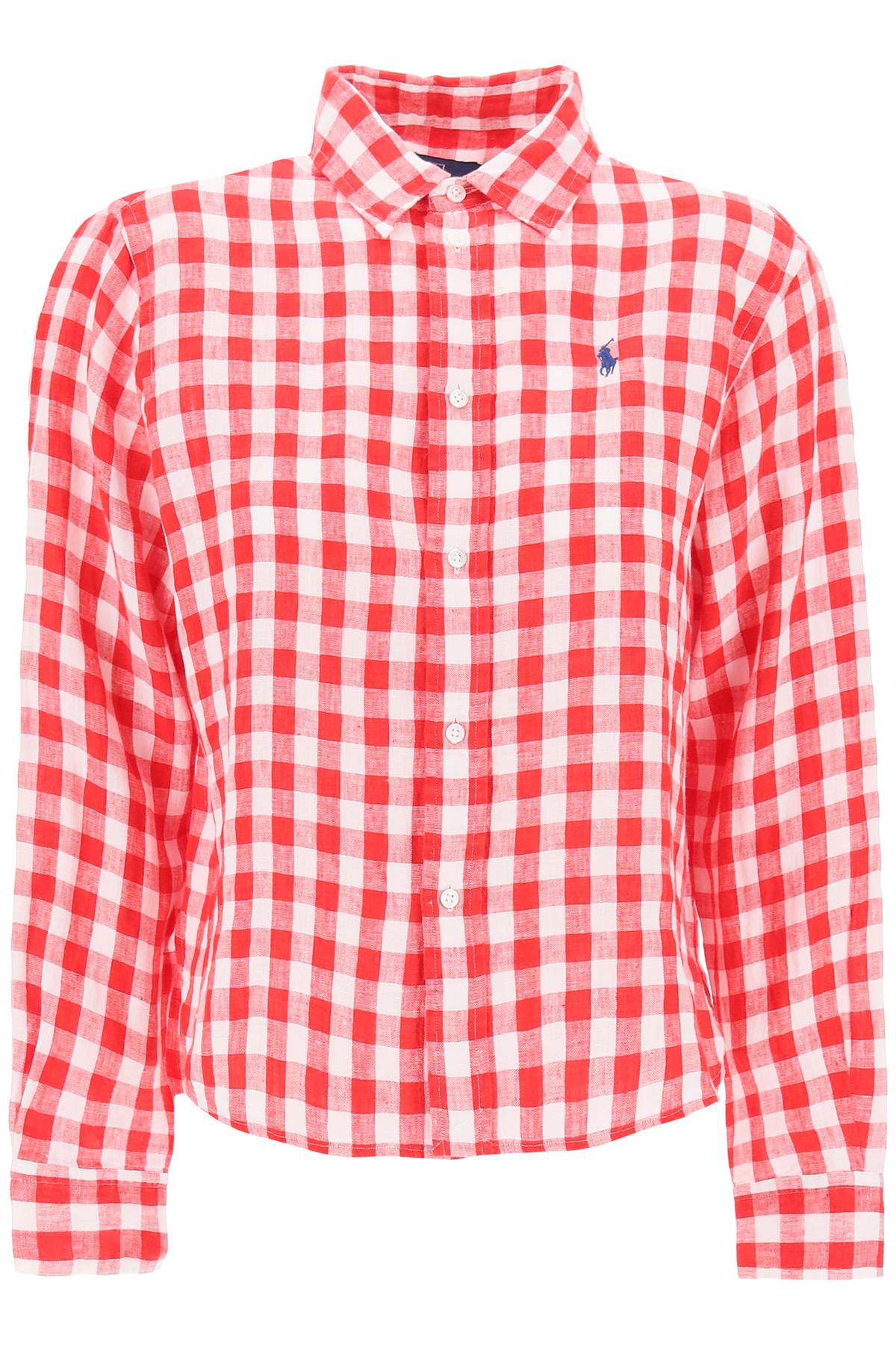 Polo Ralph Lauren Wide And Short Gingham Linen Shirt.   Red