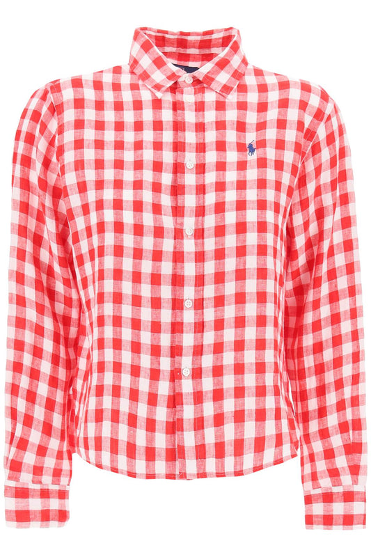Polo Ralph Lauren Wide And Short Gingham Linen Shirt.   Red