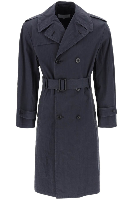 Maison Margiela Double Breasted Trench Coat In Cotton   Blu