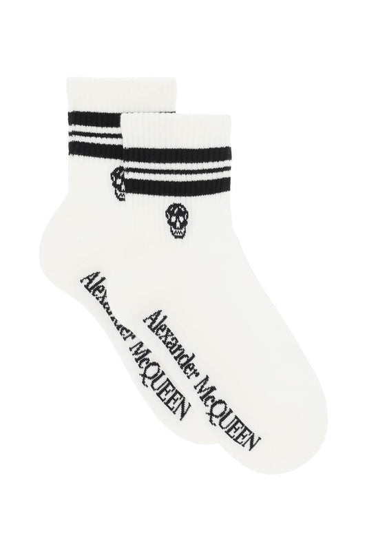 Alexander Mcqueen Stripe Skull Sports Socks   Bianco