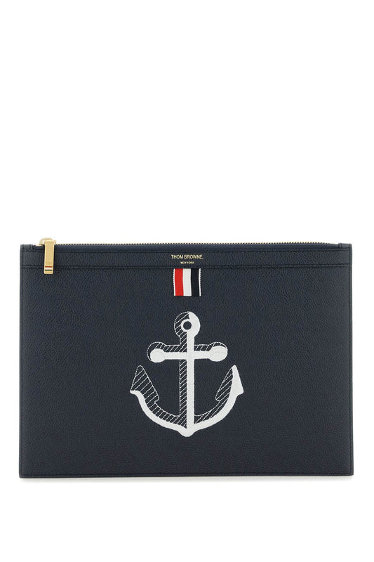 Thom Browne Grained Leather Pouch   Blu