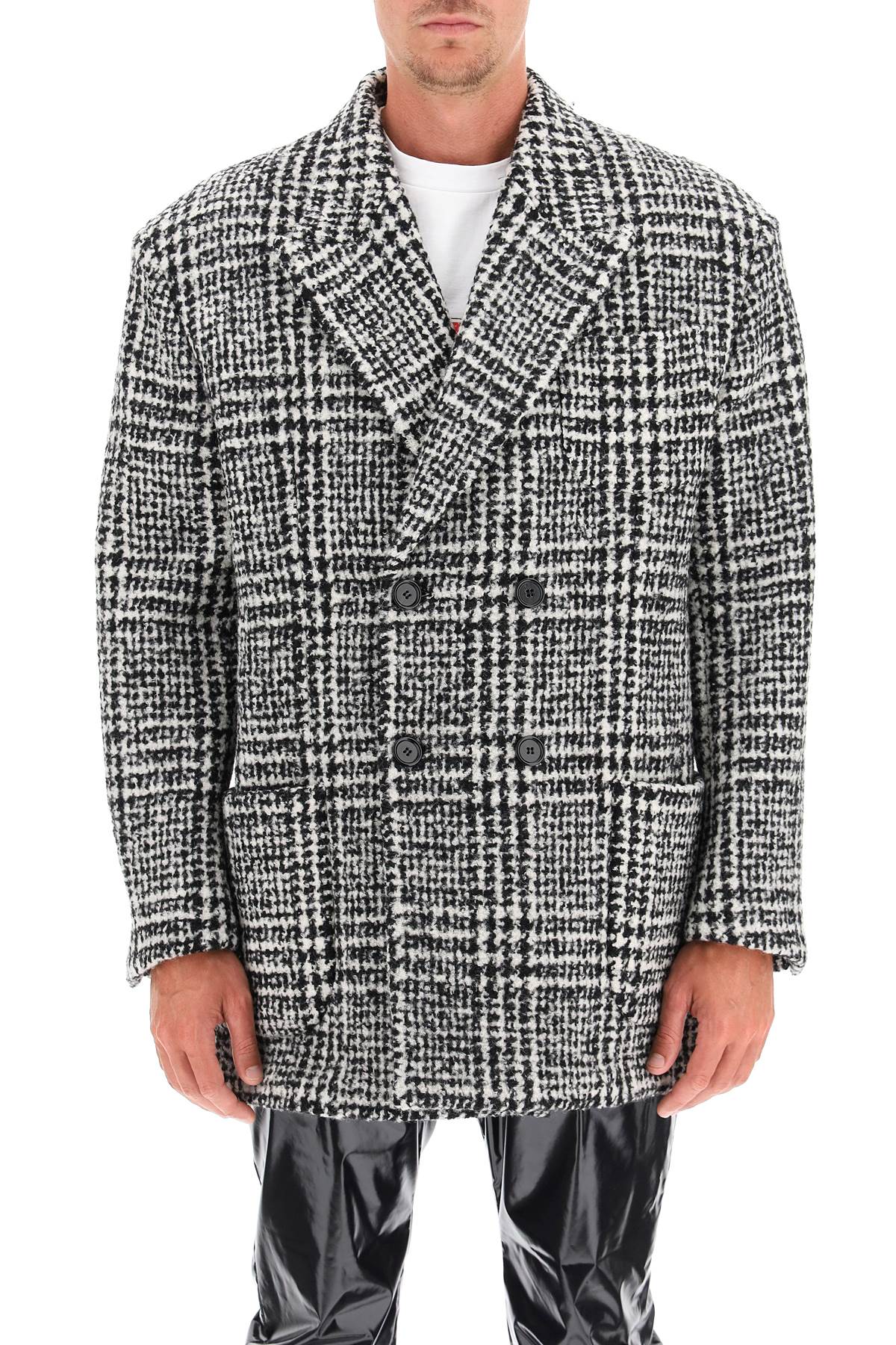 Dolce & Gabbana Checkered Double Breasted Wool Jacket   Black