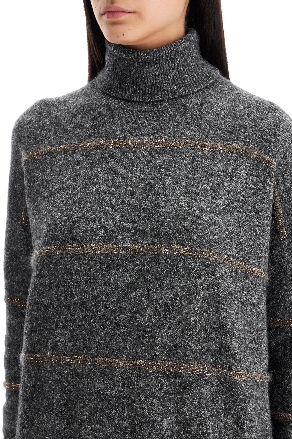 Brunello Cucinelli Striped Dolcevita Sweater   Grey
