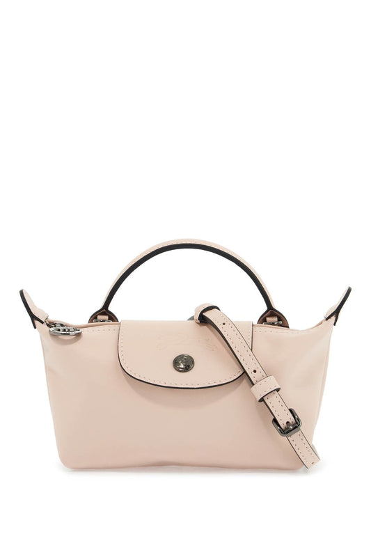 Longchamp beige calfskin le pliage xtra pouch with adjustable shoulder strap