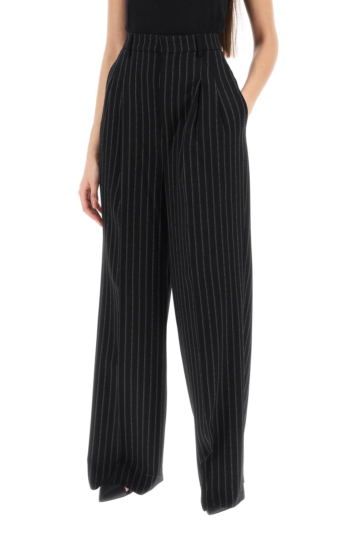 Ami Alexandre Matiussi Wide Legged Pinstripe Trousers With   Black