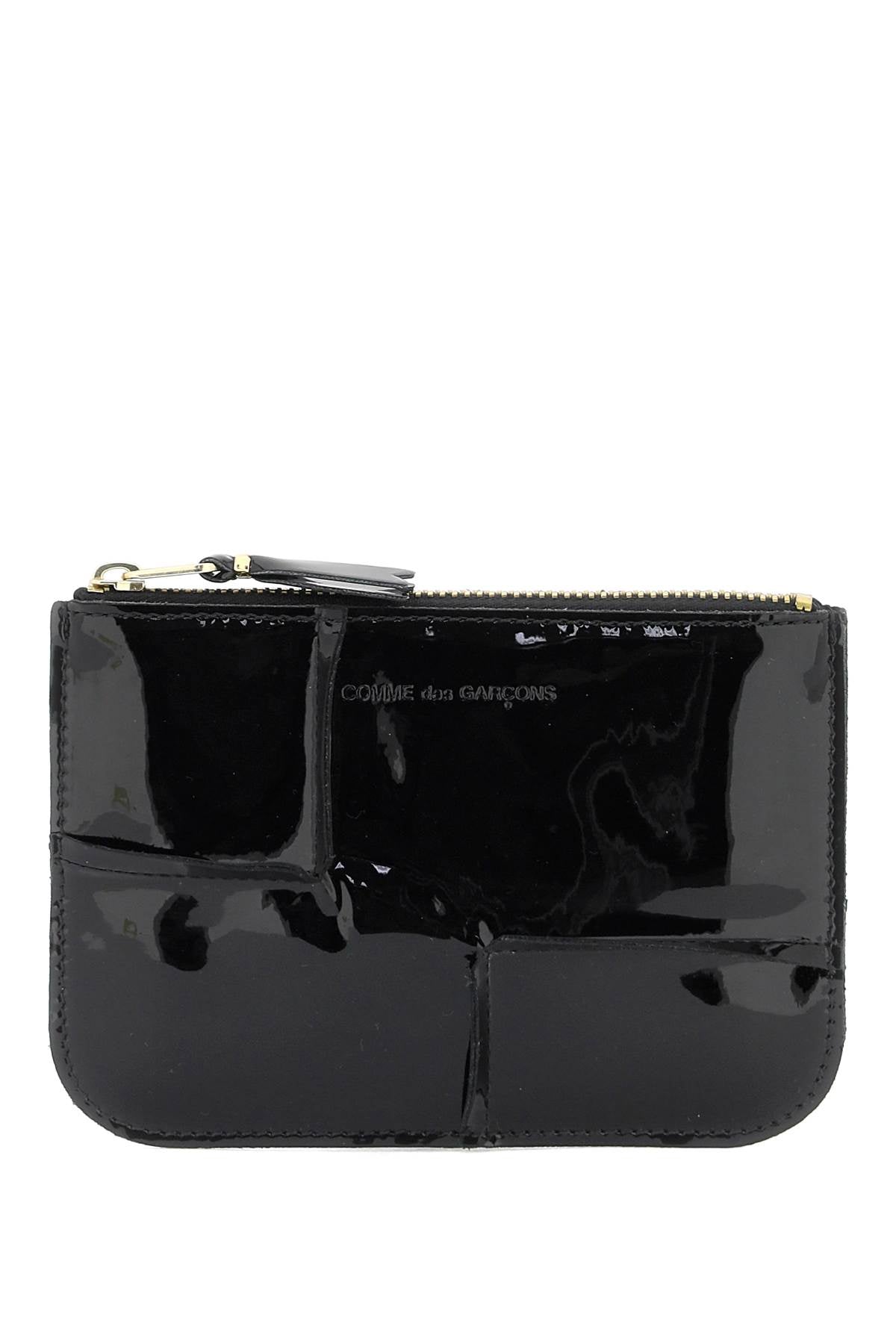 Comme Des Garcons Wallet Zip Around Patent Leather Wallet With Zipper   Black
