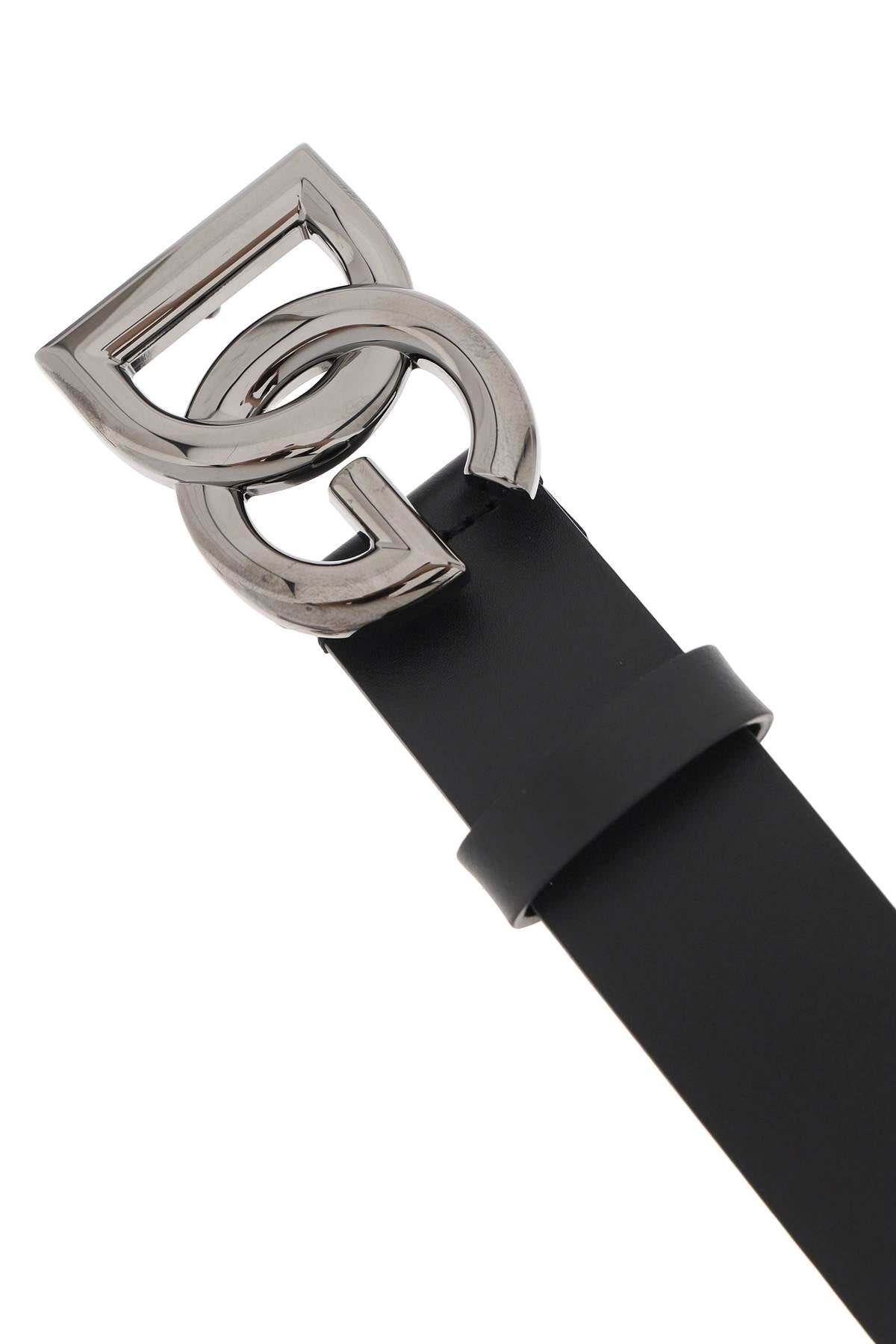 Dolce & Gabbana Lux Leather Belt With Crossed Dg Logo   Nero