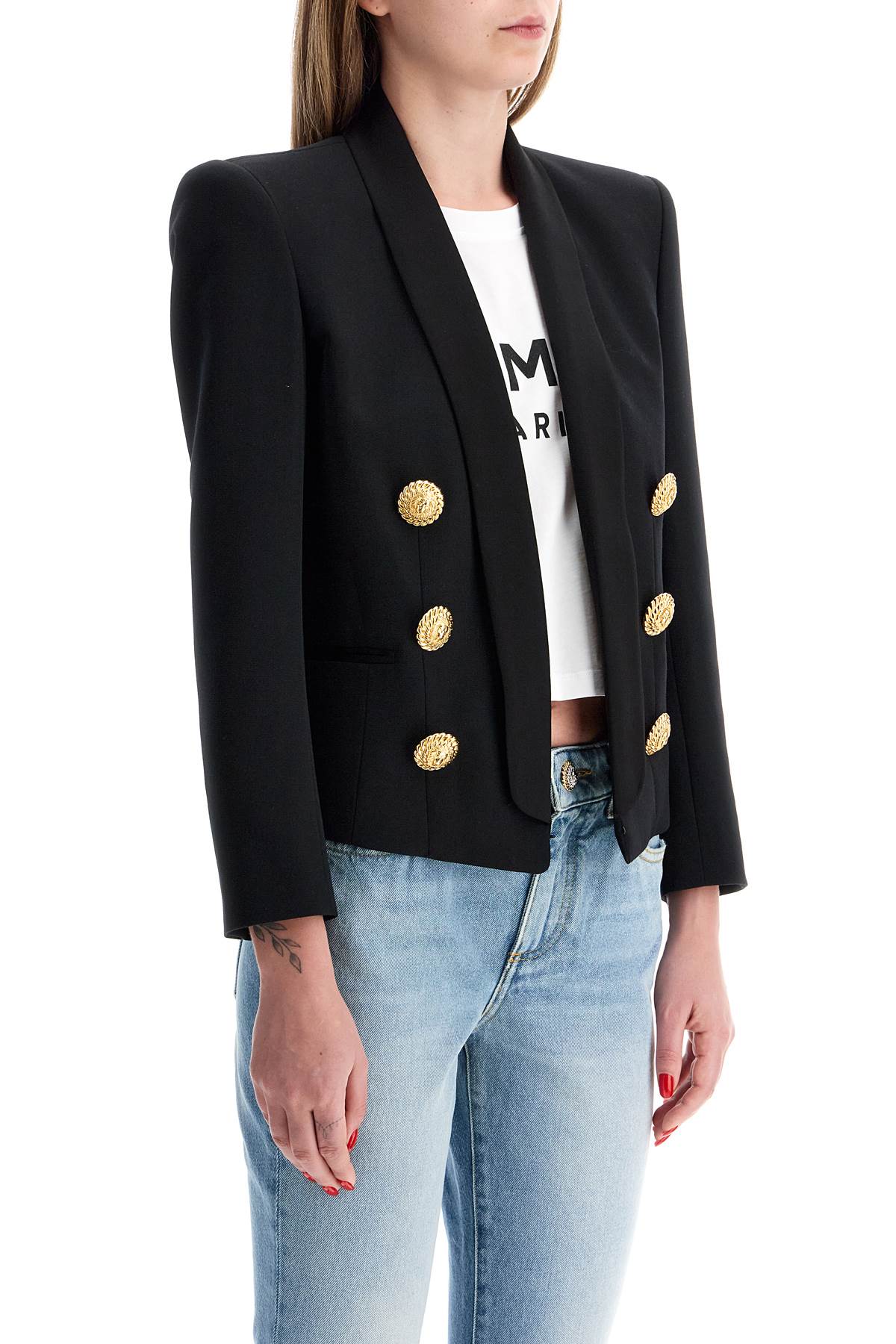 Balmain "6 Button Spencer Jacketreplace With Double Quote   Black