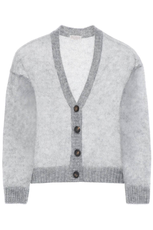 Brunello Cucinelli Short Wool And Mohair Cardigan   Grey