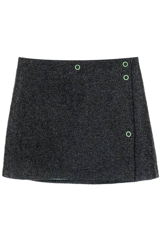 Ganni Mini Lamé Tweed Wrap Skirt   Nero