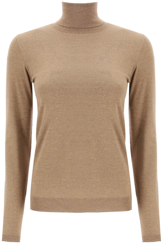 Brunello Cucinelli Turtleneck Sweater In Cashmere And Silk Lurex Knit   Beige