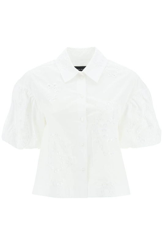 Simone Rocha Cropped Shirt With Embrodered Trim   Bianco