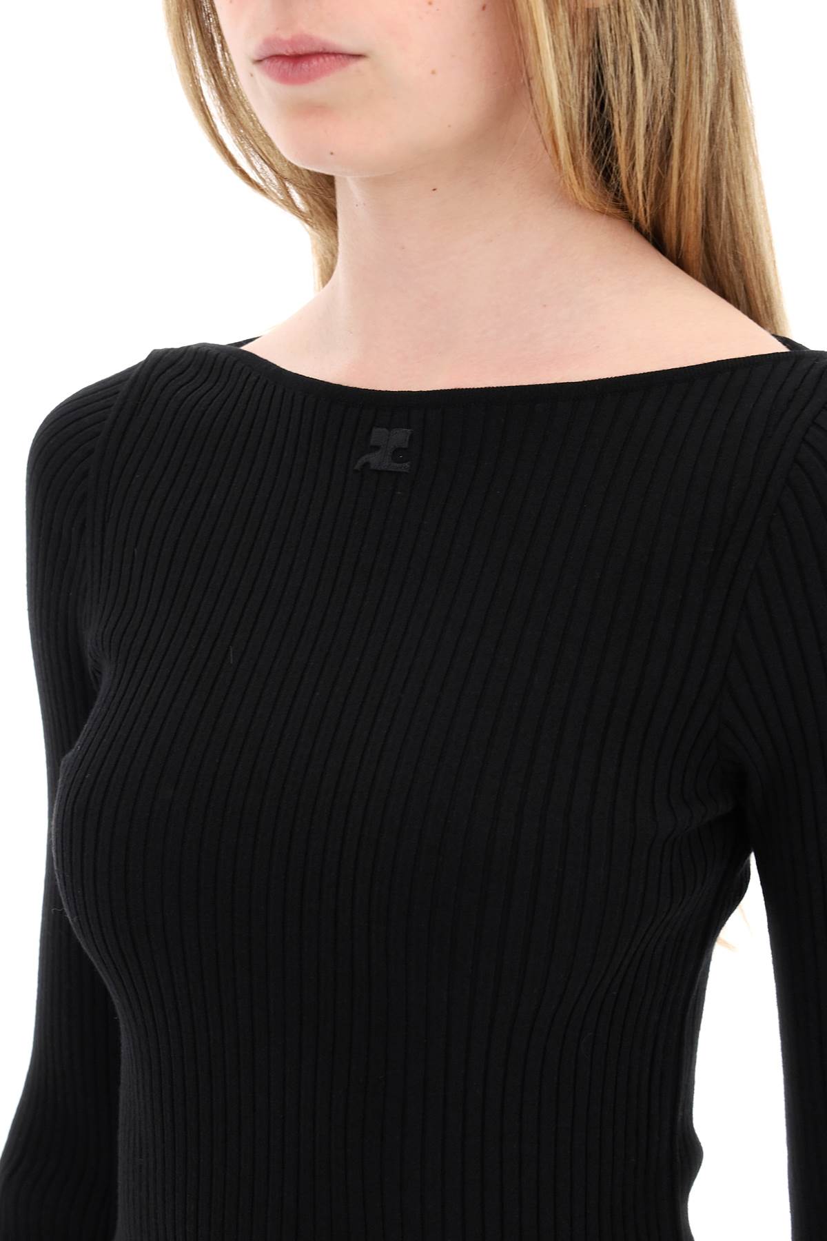 Courreges Ribbed Knit Pullover Sweater   Black