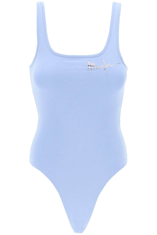 Mugler Replace With Double Quotetank Top Body With Signature Logo Print   Light Blue