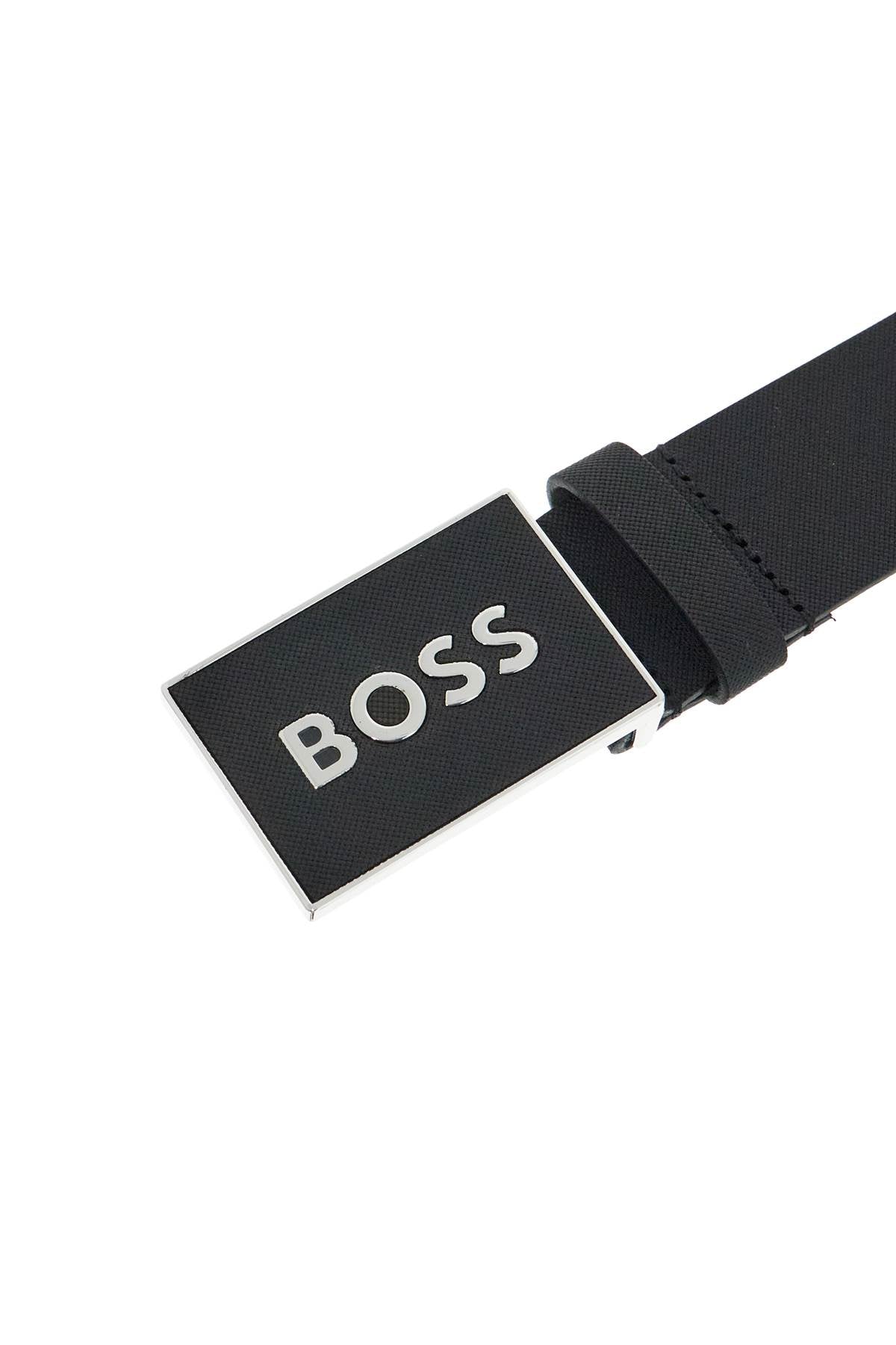 Boss black leather belt with rectangular buckle icon-s1