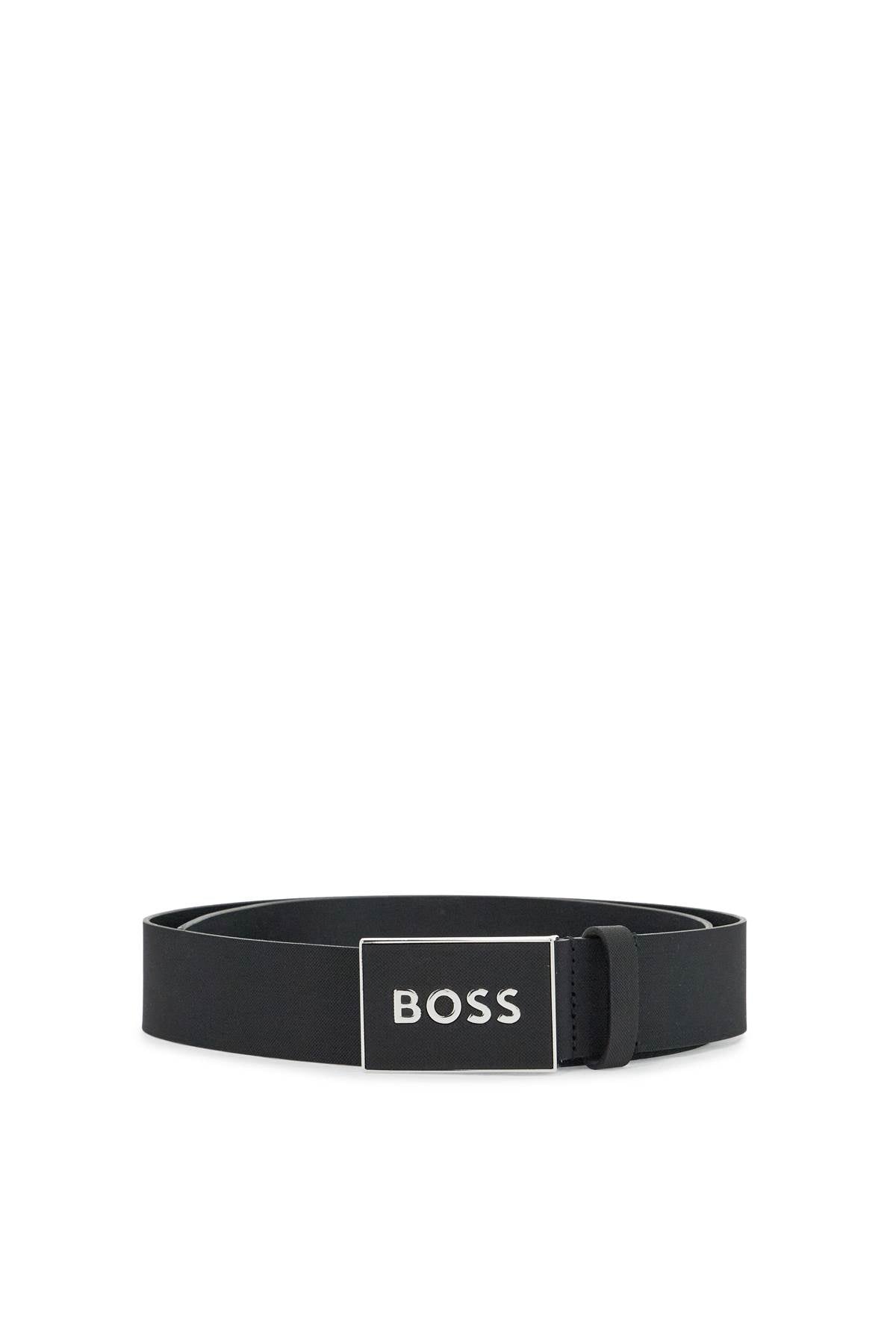 Boss black leather belt with rectangular buckle icon-s1