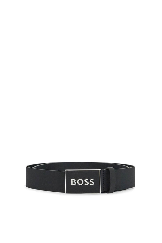 Boss black leather belt with rectangular buckle icon-s1