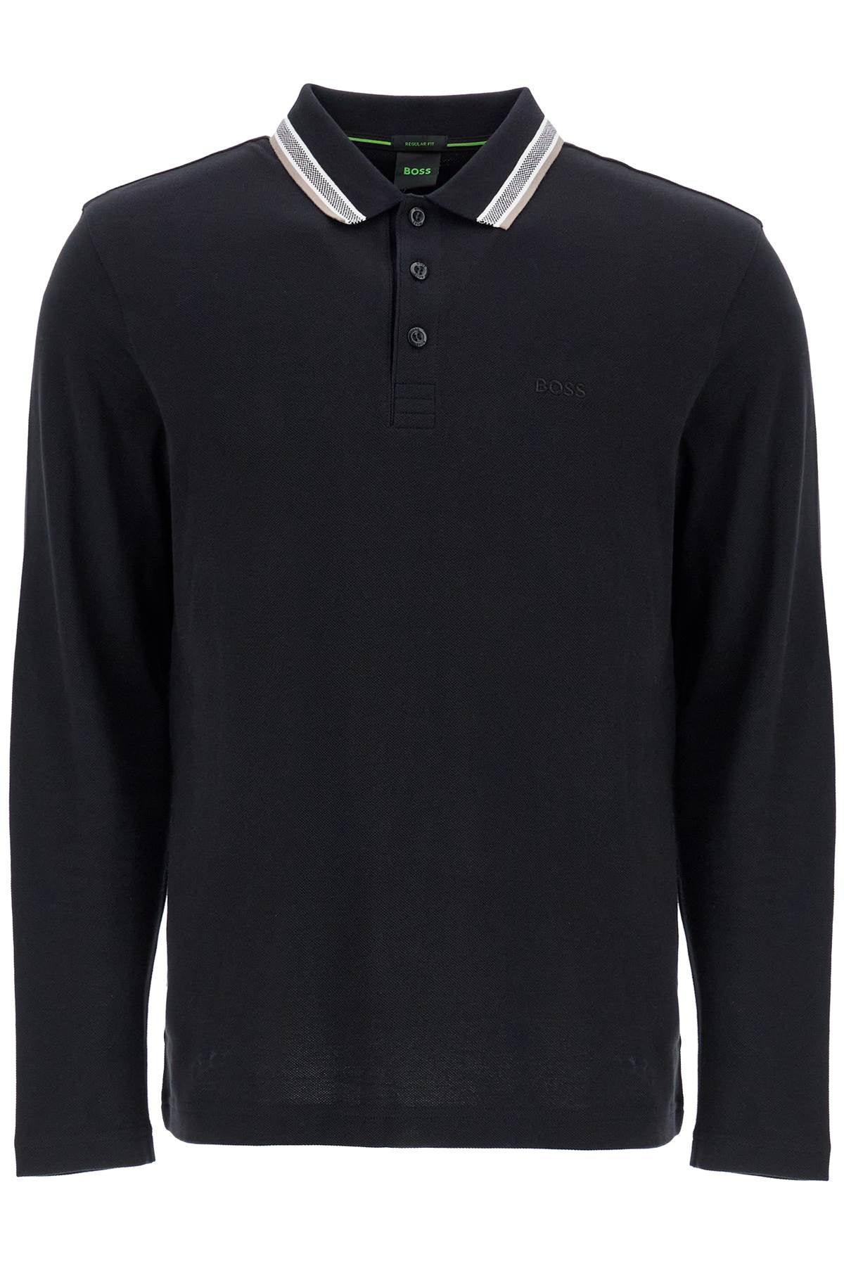 Boss men's long sleeve loose fit polo dark gray cotton