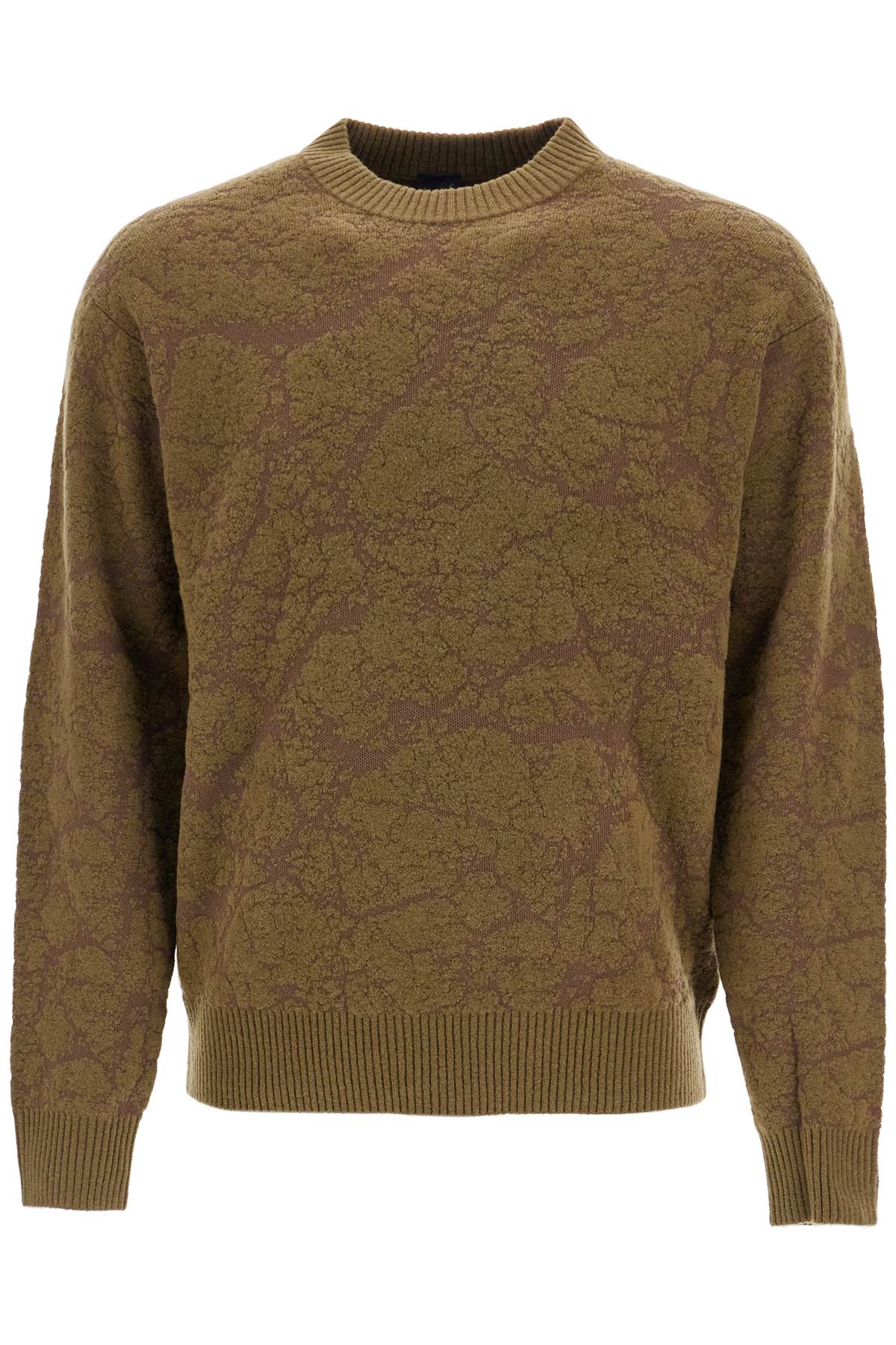 Boss olive green wool sweater with round neck for men