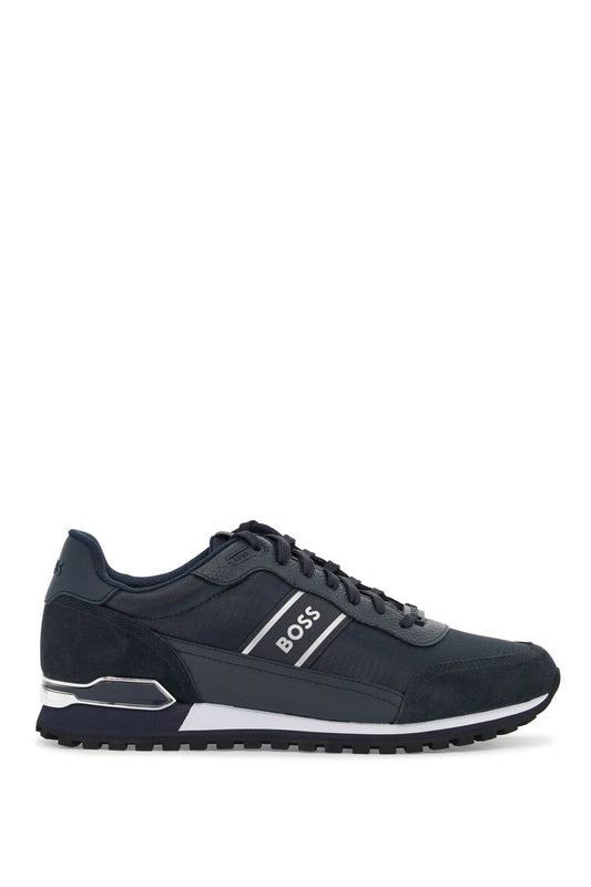 Boss men's sneakers in technical fabric and dark blue suede with rubber sole