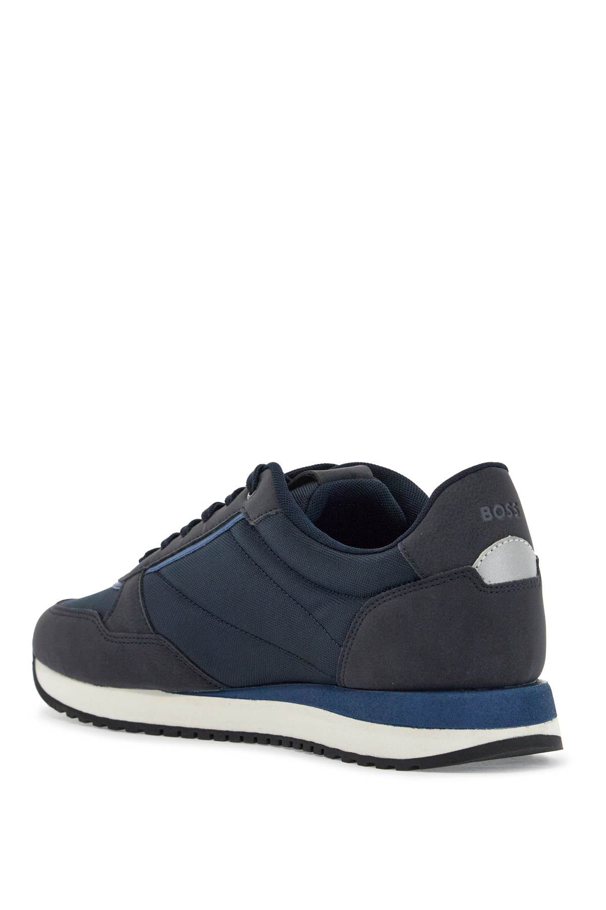 Boss men's dark blue cotton sneakers with hook-and-loop closure