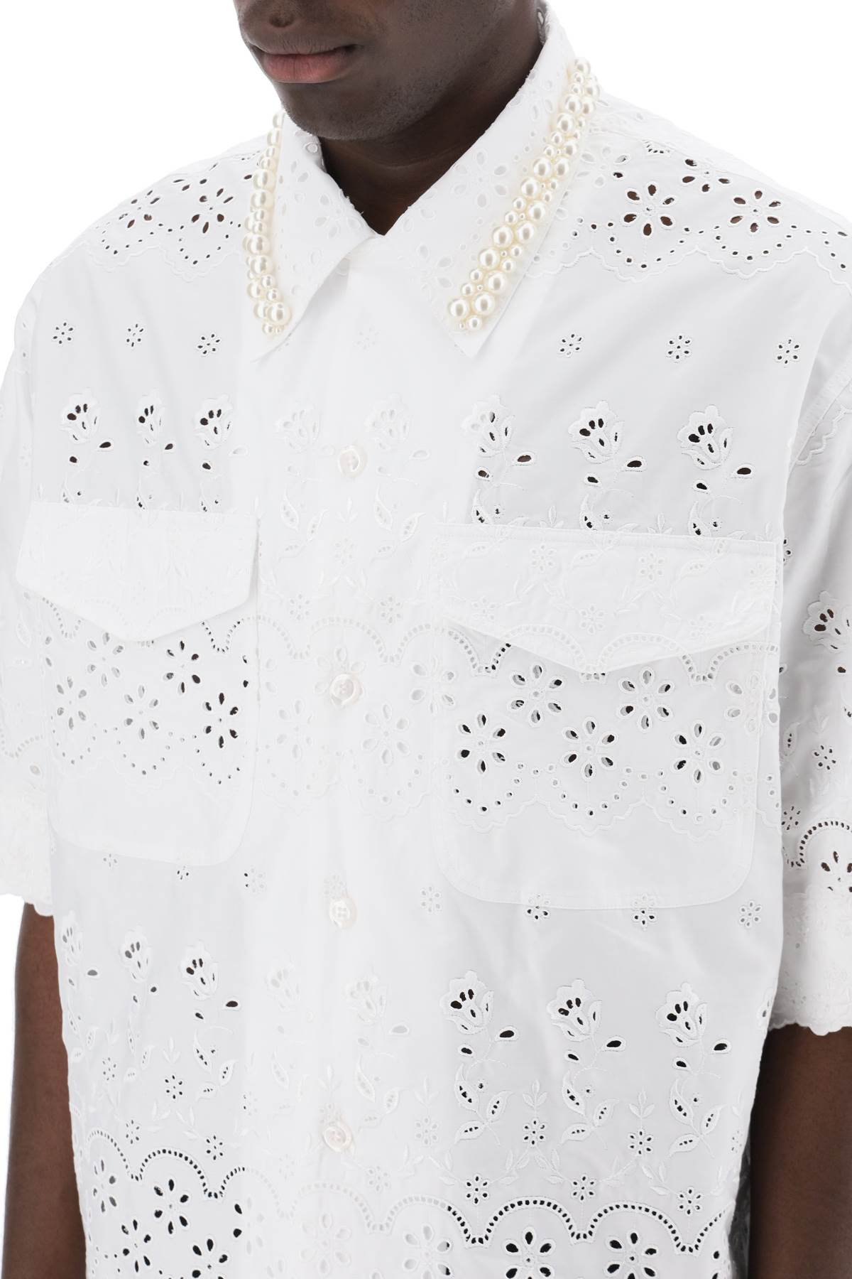 Simone Rocha "scalloped lace shirt with pearl - VivaceVenus