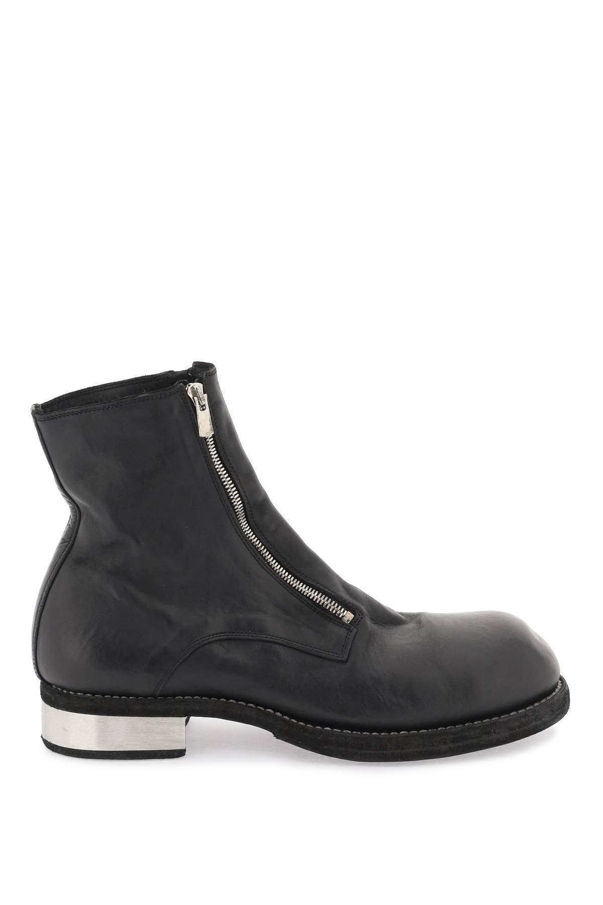 Guidi Leather Double Zip Ankle Boots   Black