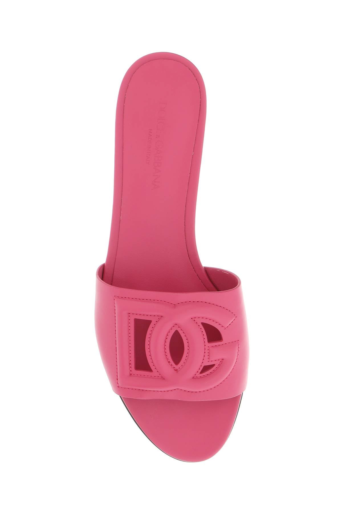 Dolce & Gabbana Leather Slides With Cut Out Logo   Fuxia