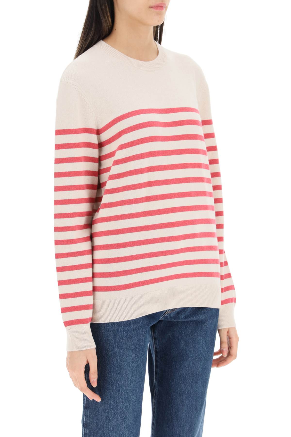 A.P.C. 'Phoebe' Striped Cashmere And Cotton Sweater   Beige