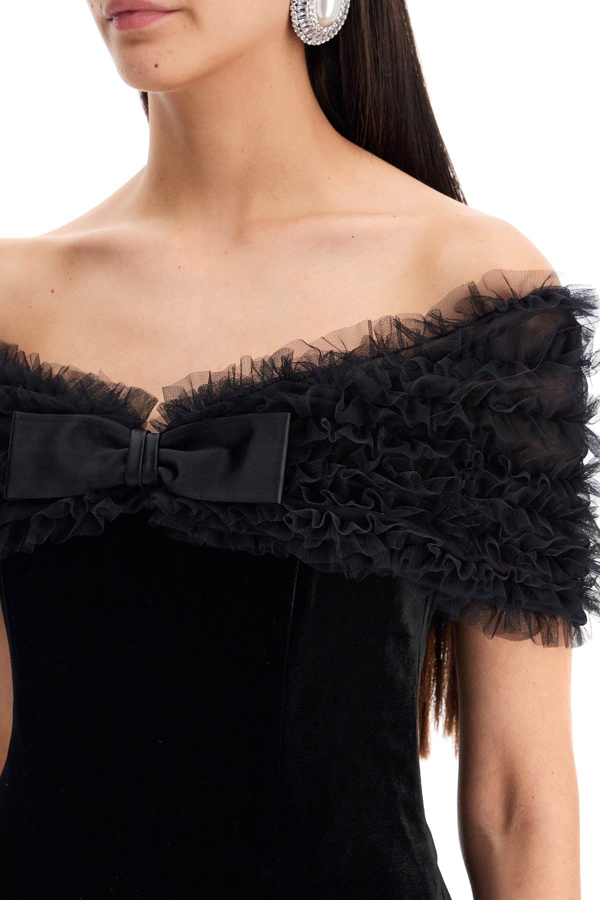 Alessandra Rich Velvet Off Shoulder Mini Dress   Black