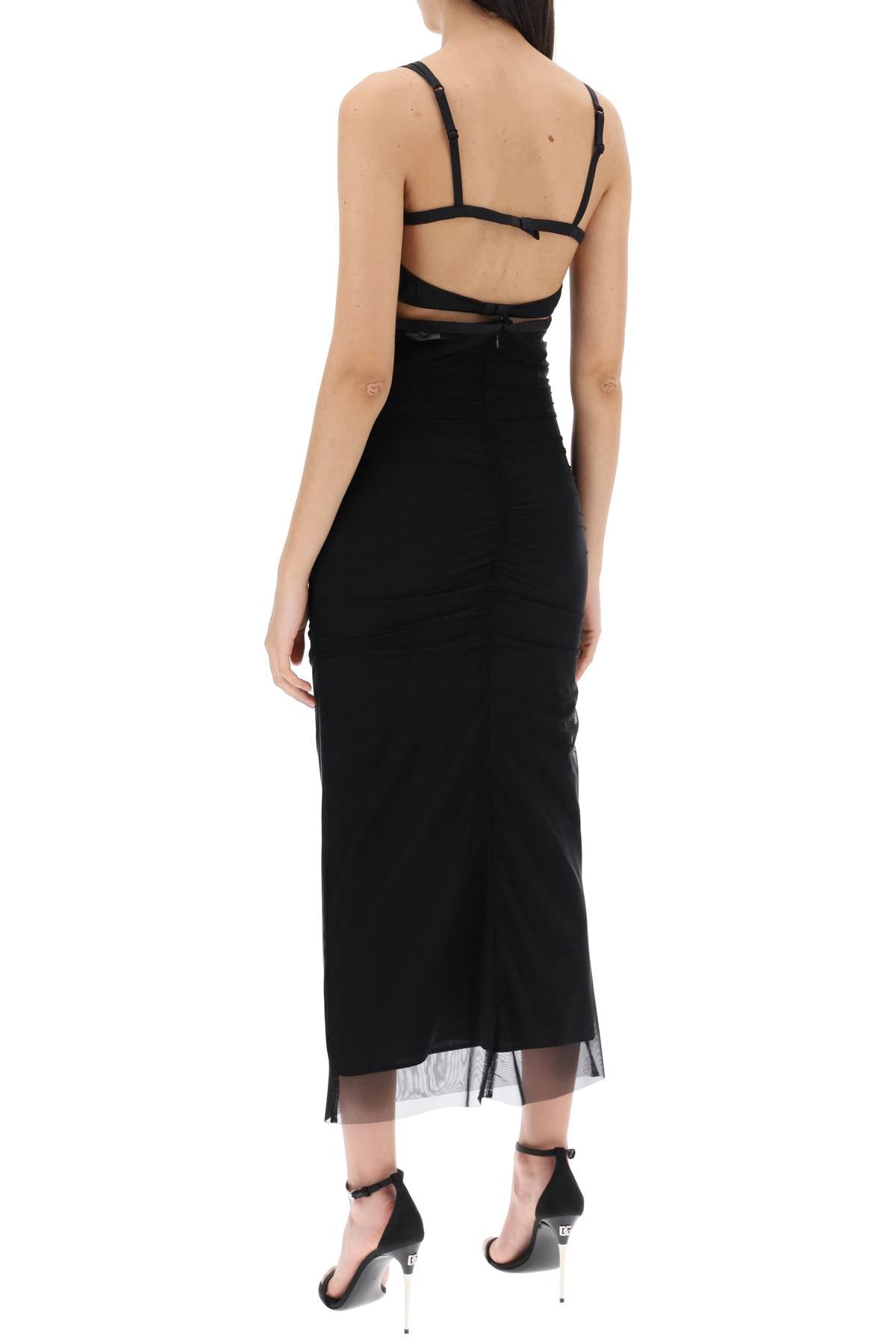 Dolce & Gabbana Midi Dress With Bustier Details   Black