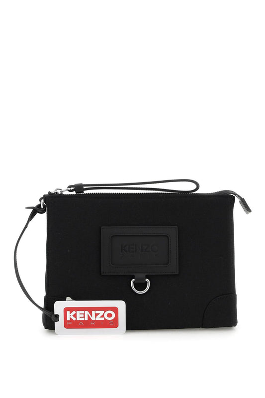 Kenzo Branded Fabric Clutch With Badge Holder   Nero