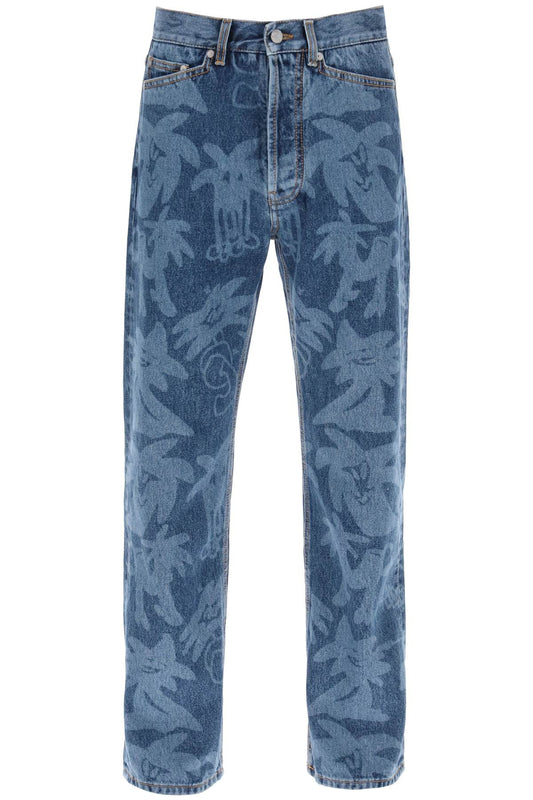 Palm Angels Palmity Allover Laser Denim Jeans   Blu
