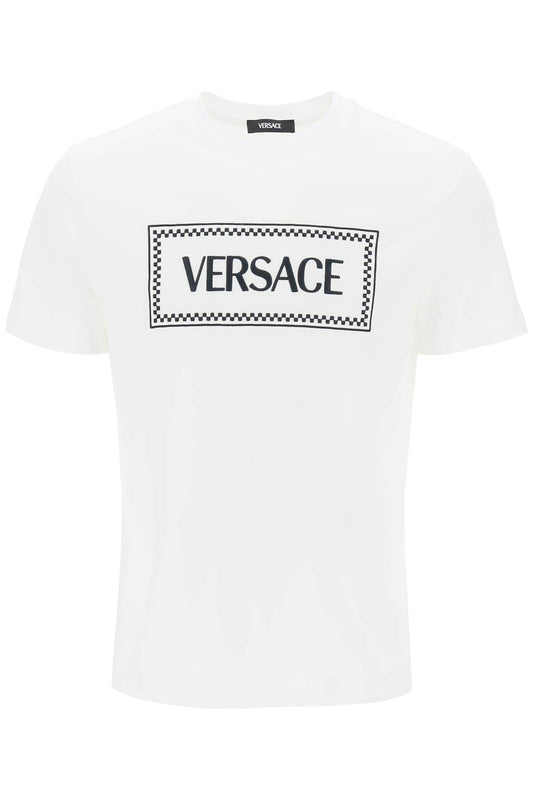 Versace Embroidered Logo T Shirt   White