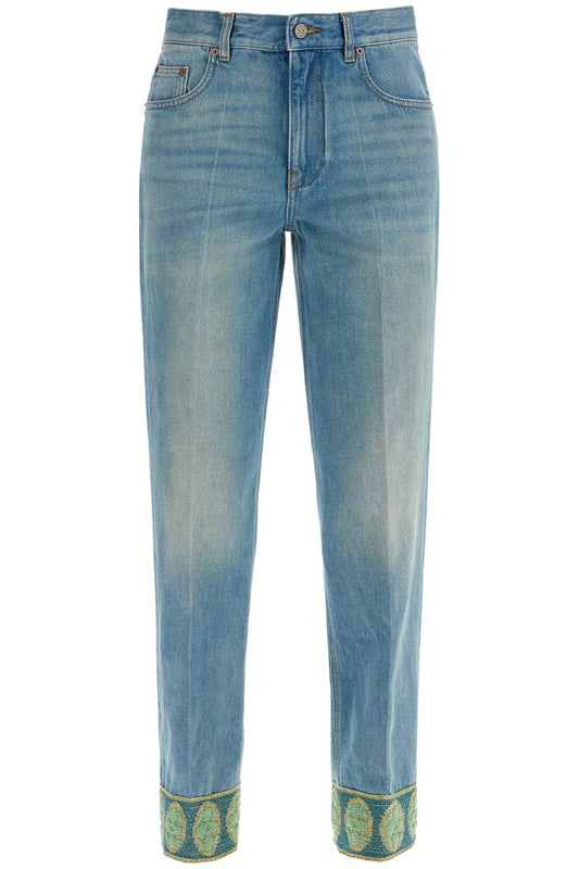 Valentino Garavani medium blue jeans with green embroidery*** straight leg*** high waist