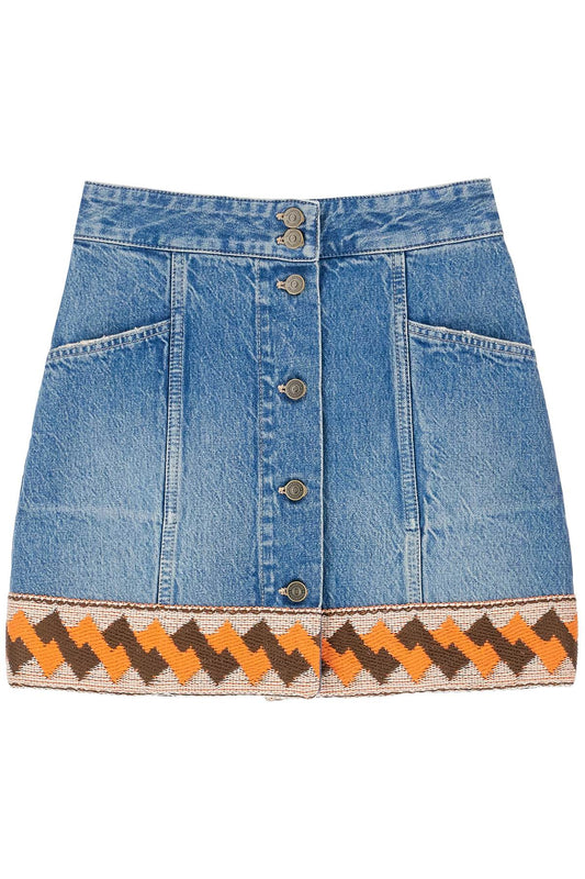 Valentino Garavani medium blue denim skirt with geometric trim - VivaceVenus