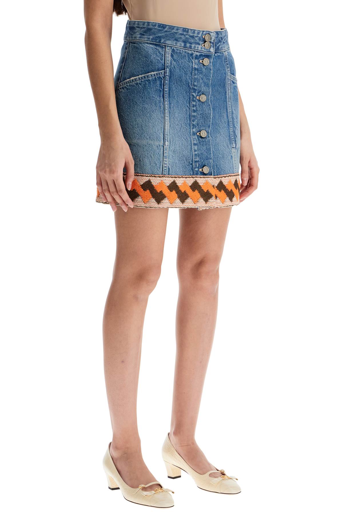 Valentino Garavani medium blue denim skirt with geometric trim - VivaceVenus