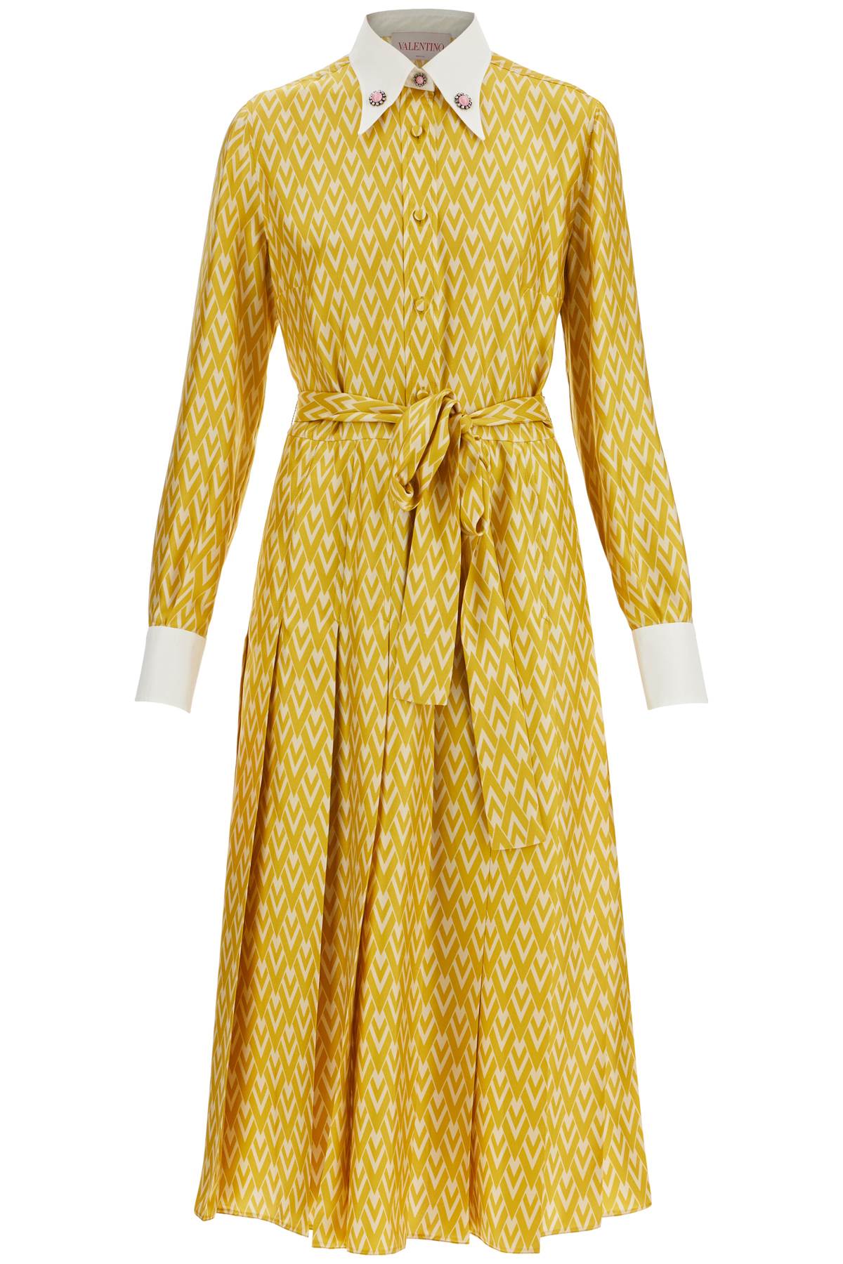 Valentino Garavani long yellow ochre silk dress with zig-zag pattern - VivaceVenus