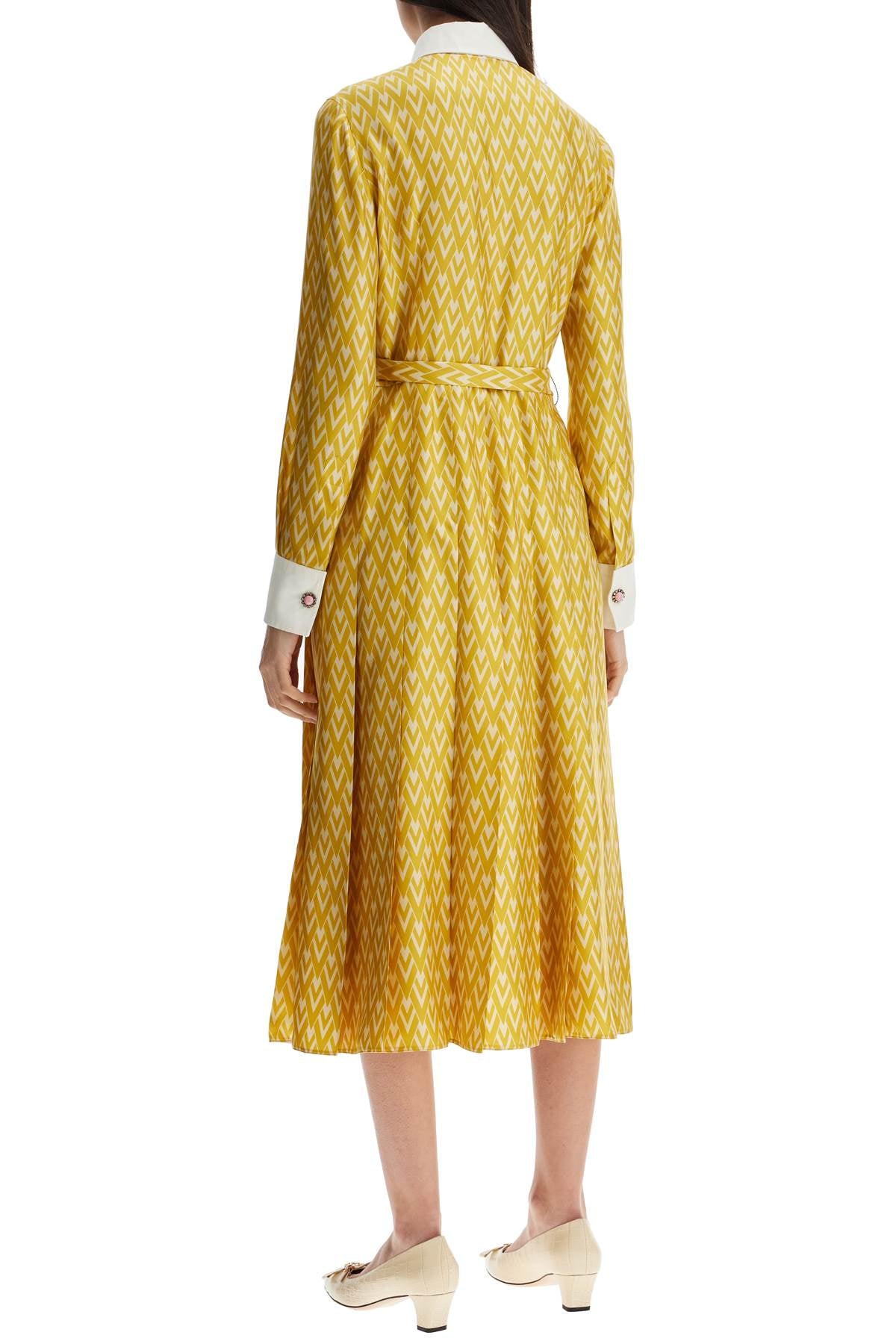 Valentino Garavani long yellow ochre silk dress with zig-zag pattern - VivaceVenus