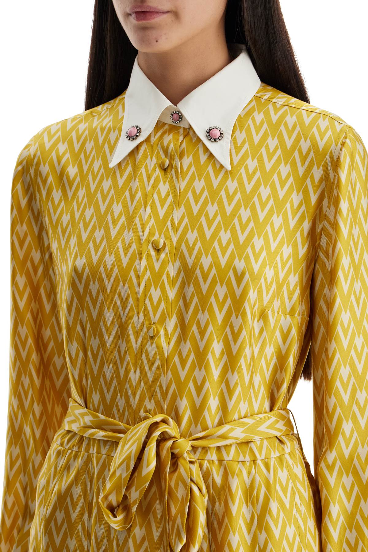 Valentino Garavani long yellow ochre silk dress with zig-zag pattern - VivaceVenus