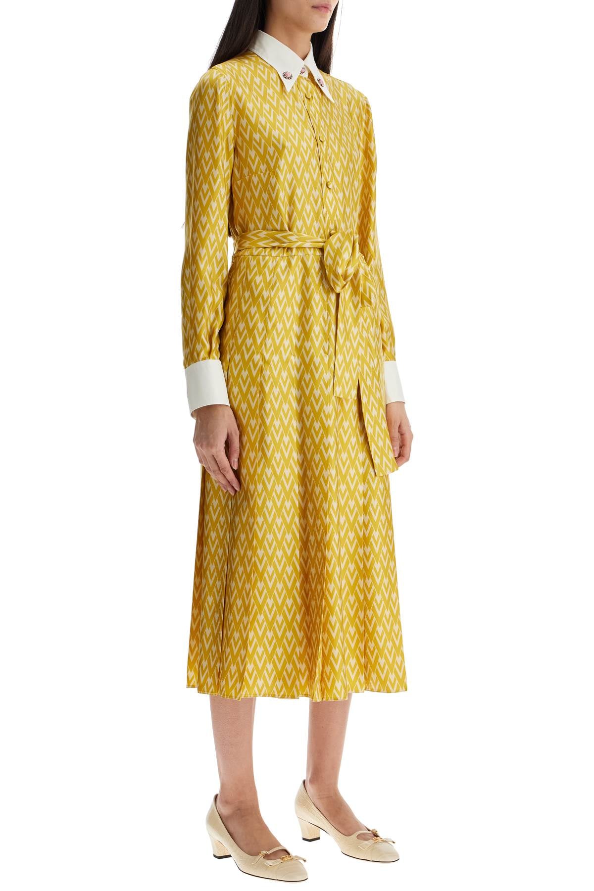 Valentino Garavani long yellow ochre silk dress with zig-zag pattern - VivaceVenus