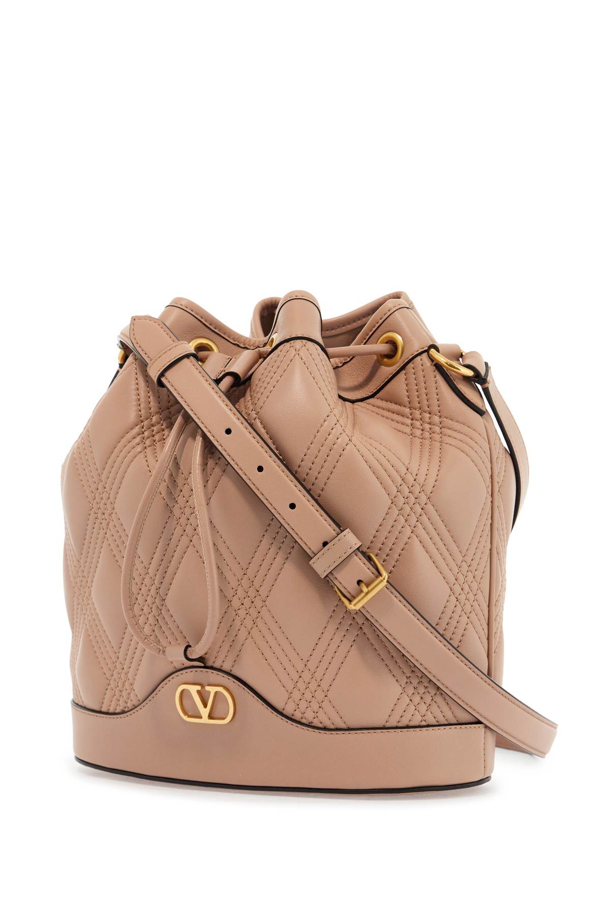 Valentino Garavani quilted pink leather bucket crossbody bag with golden details - VivaceVenus