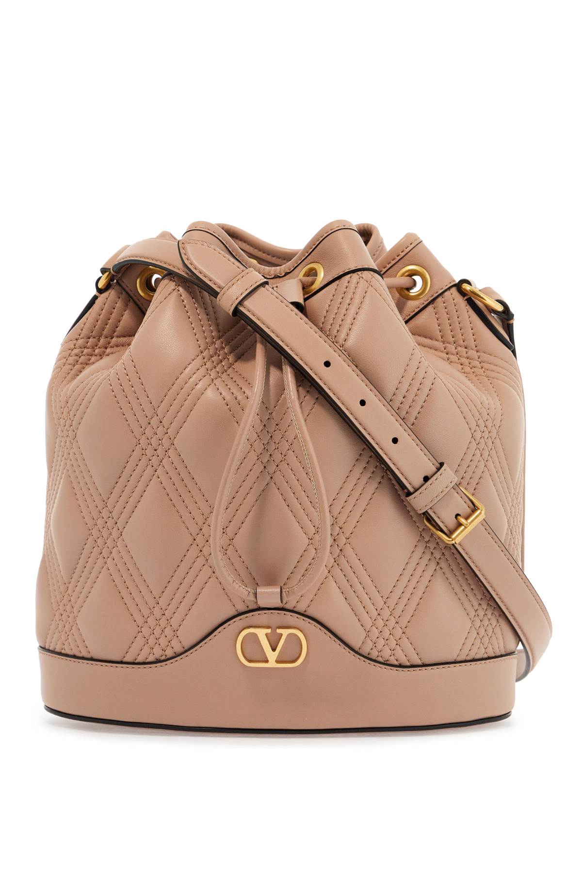 Valentino Garavani quilted pink leather bucket crossbody bag with golden details - VivaceVenus