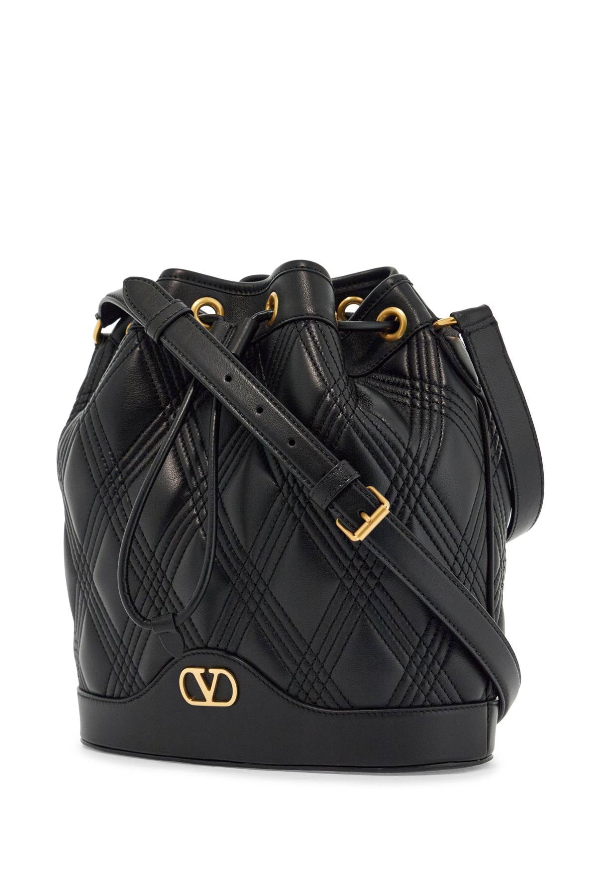 Valentino Garavani quilted black leather drawstring bag - VivaceVenus