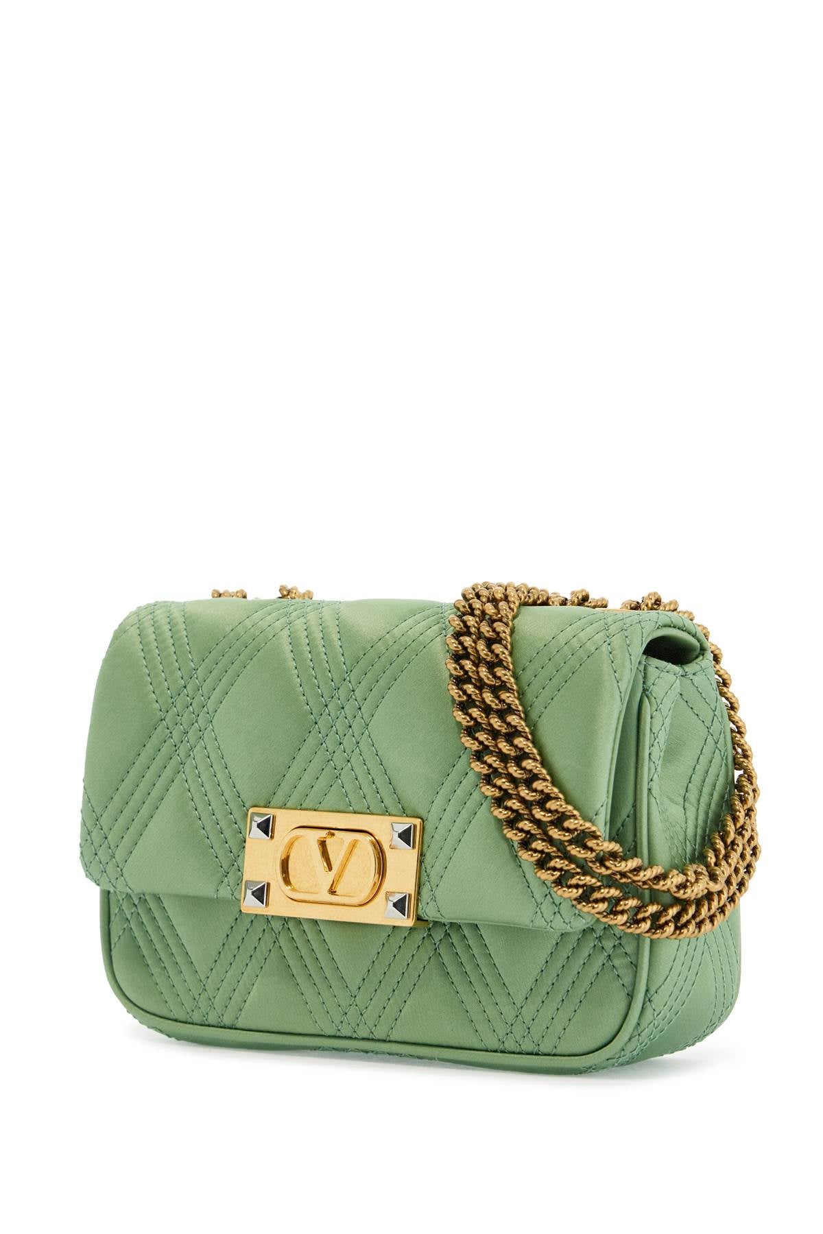 Valentino Garavani small quilted green silk shoulder bag with chain - VivaceVenus