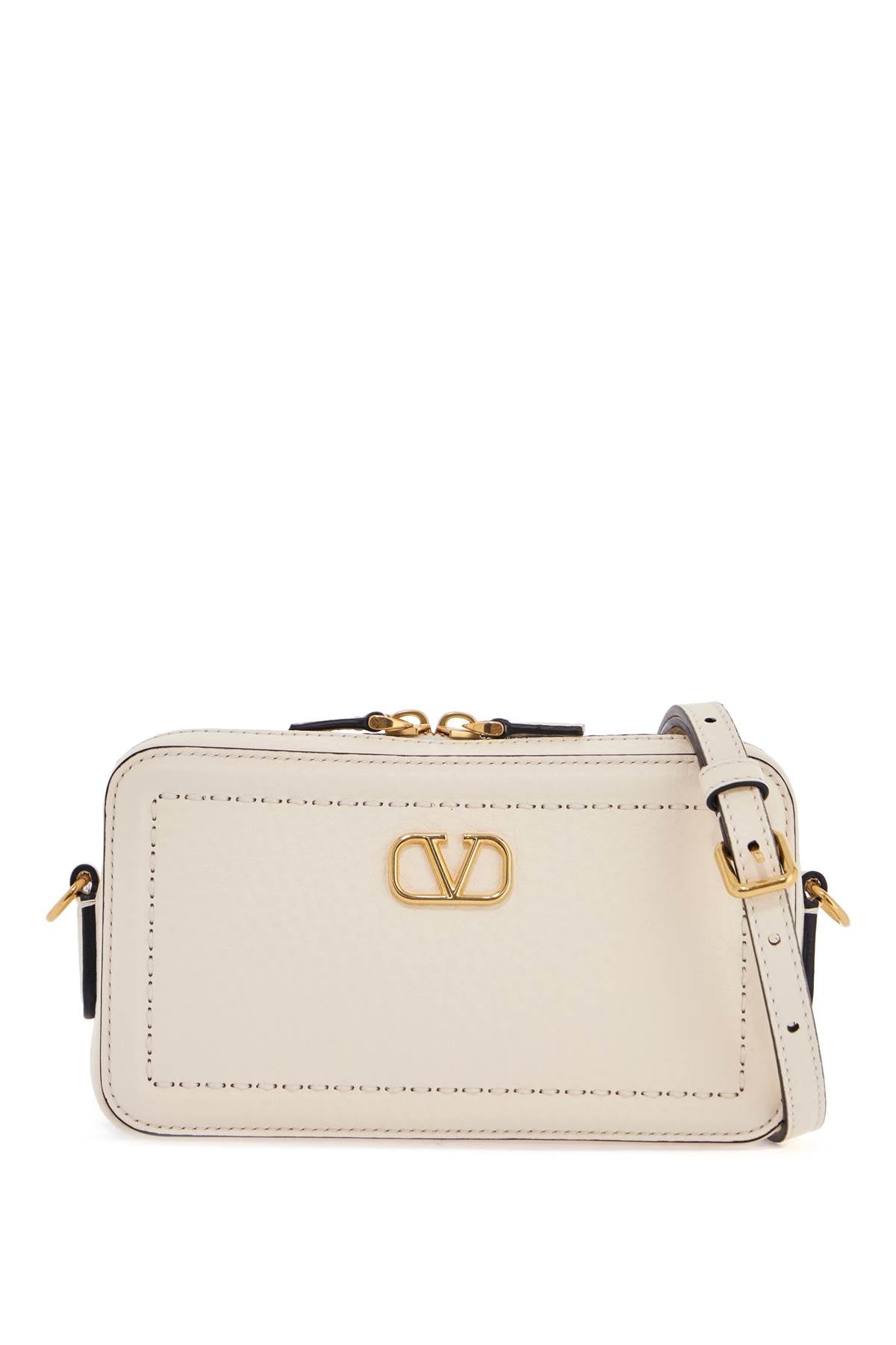 Valentino Garavani mini camera case in ivory leather with adjustable strap and golden details - VivaceVenus